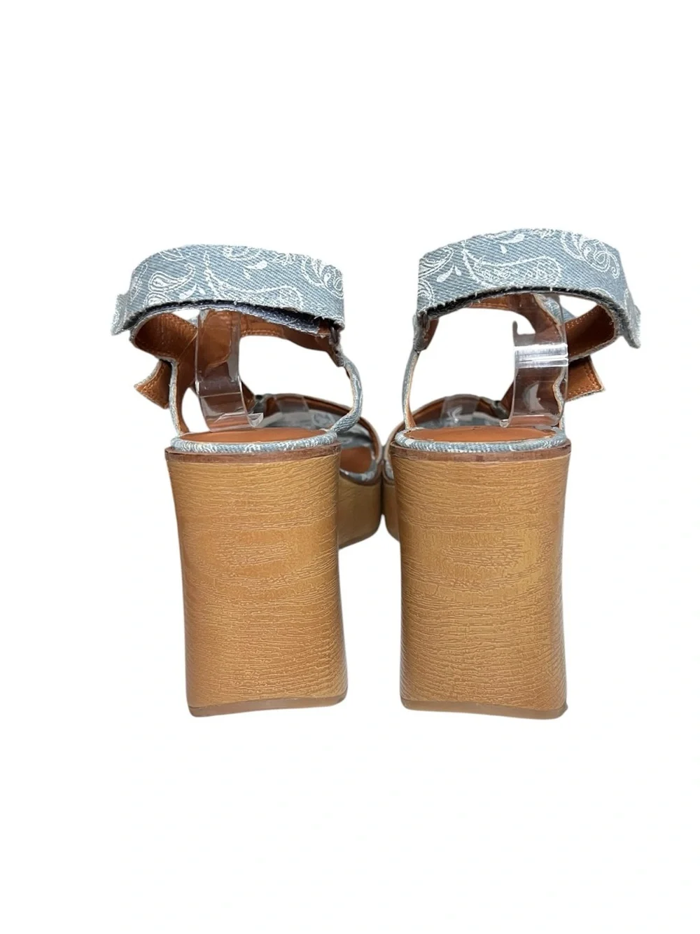 🌻NEW NWOT Lucky Brand Demmia Platform Wedge Sandals Blue Denim Paisley Size 11